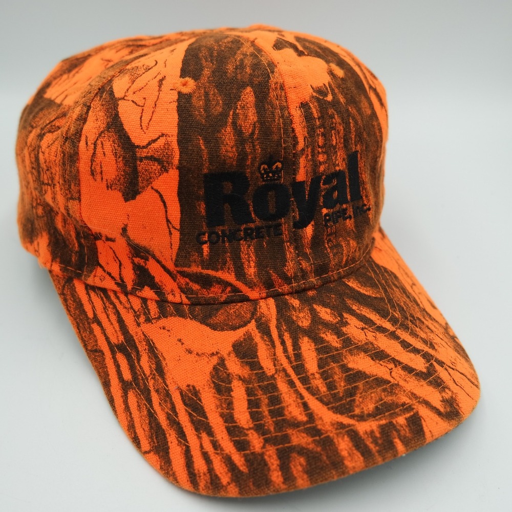 Royal Concrete Pipe Inc Vintage Snapback Hat Orange Lynch Superflauge Camo Cap